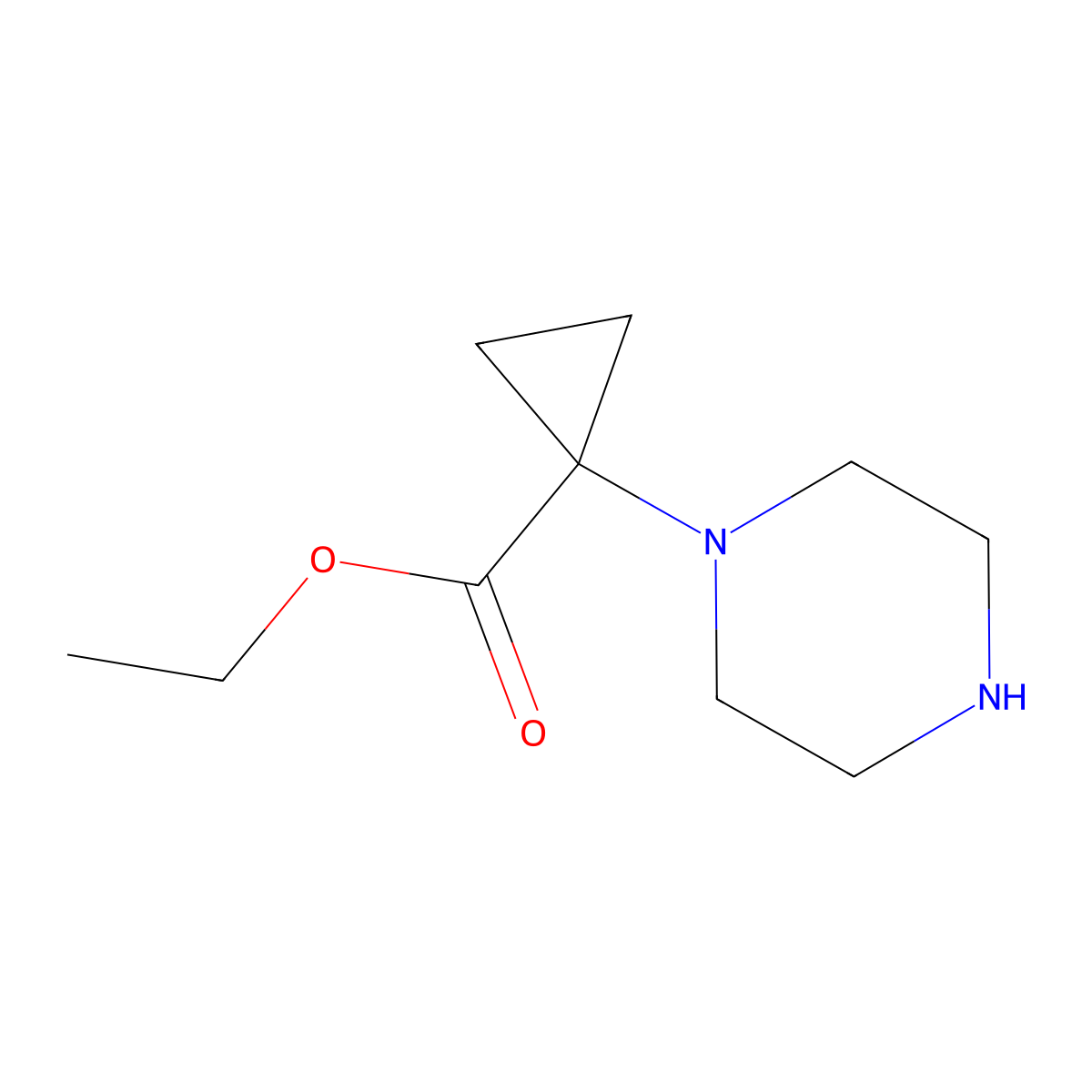 Ethyl 1-(piperazin-1-yl)cyclopropane-1-carboxylate molecular structure, CAS 1629123-35-8