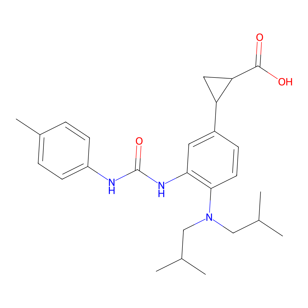 2-[4-[Bis(2-methylpropyl)amino]-3-[(4-methylphenyl)carbamoylamino]phenyl]cyclopropane-1-carboxylic acid molecular structure, CAS 1629125-66-1