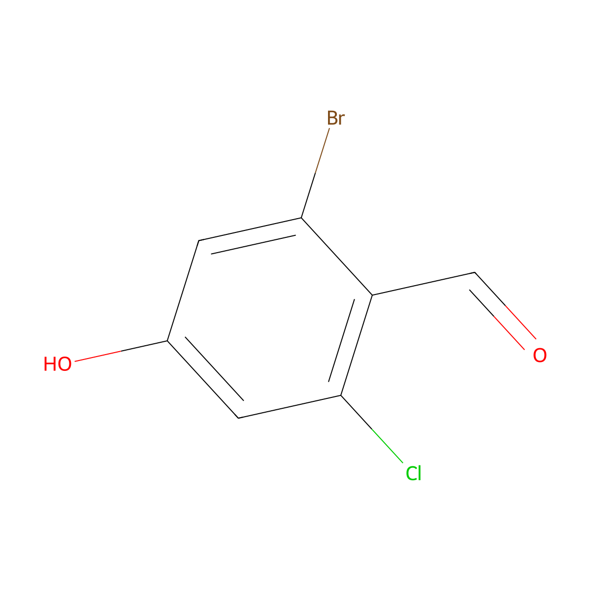 2-Bromo-6-chloro-4-hydroxybenzaldehyde molecular structure, CAS 1629141-16-7