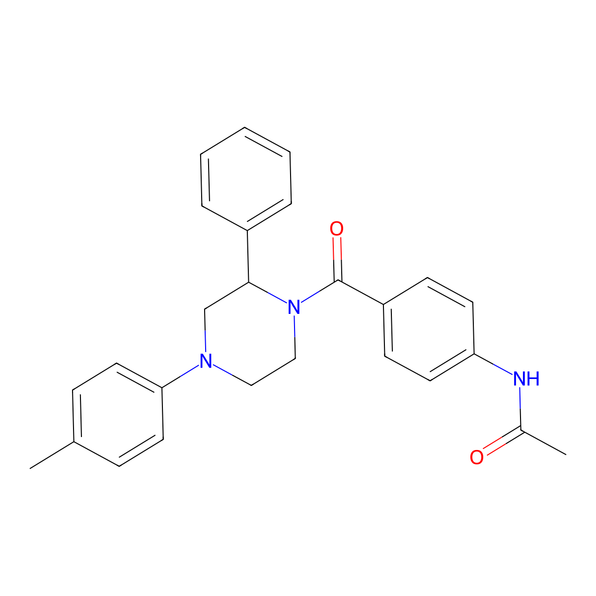 N-(4-(2-phenyl-4-(p-tolyl)piperazine-1-carbonyl)phenyl)acetamide molecular structure, CAS 1629166-02-4