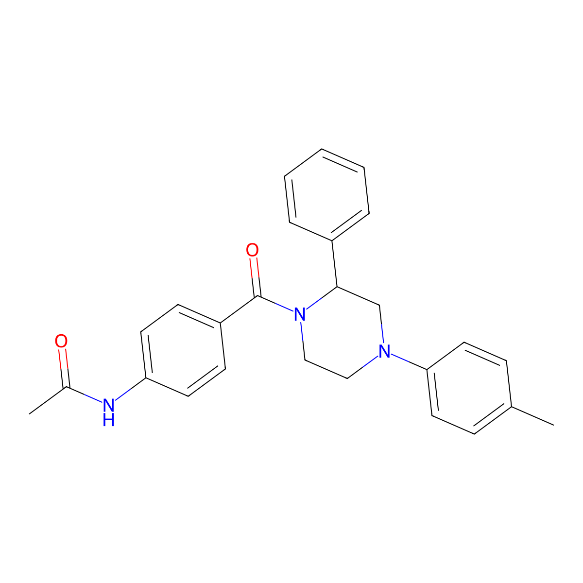 N-(4-(2-phenyl-4-(p-tolyl)piperazine-1-carbonyl)phenyl)acetamide molecular structure, CAS 1629166-02-4