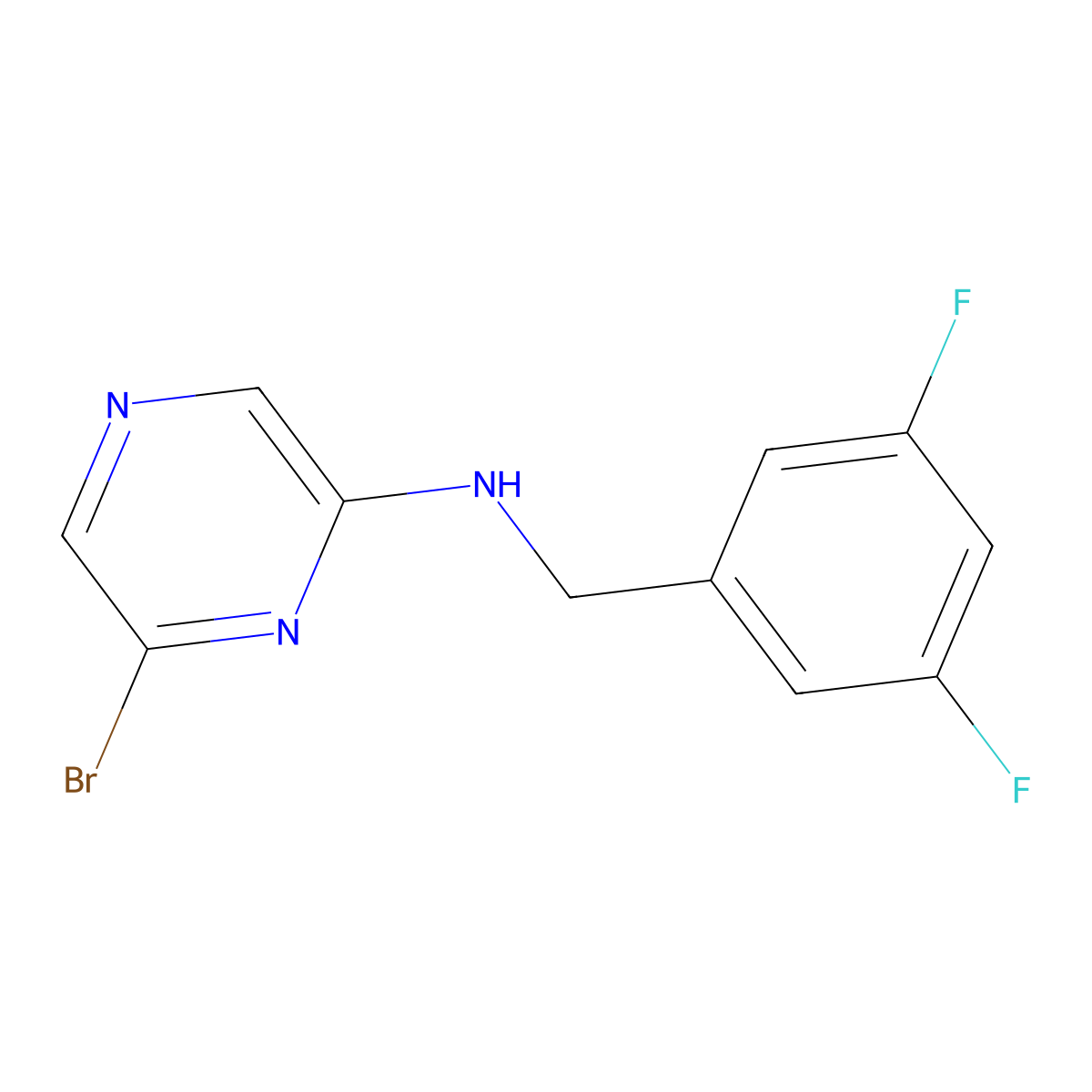 6-bromo-N-[(3,5-difluorophenyl)methyl]pyrazin-2-amine molecular structure, CAS 1629180-57-9