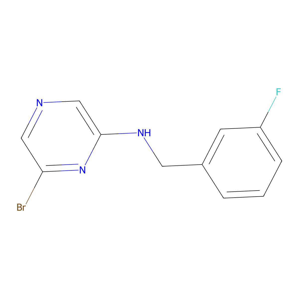 6-bromo-N-[(3-fluorophenyl)methyl]pyrazin-2-amine molecular structure, CAS 1629180-59-1
