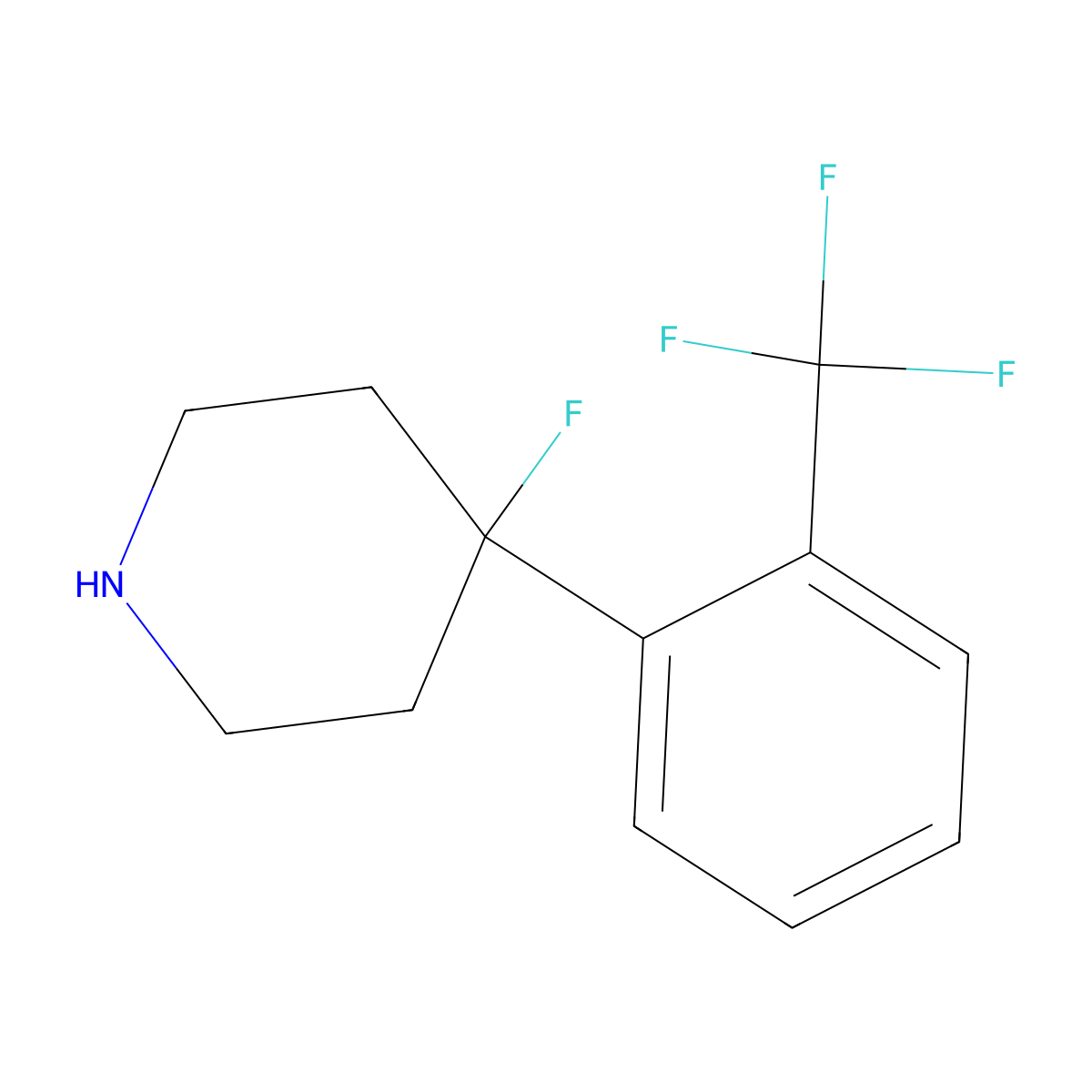 4-Fluoro-4-[2-(trifluoromethyl)phenyl]piperidine molecular structure, CAS 1629209-51-3
