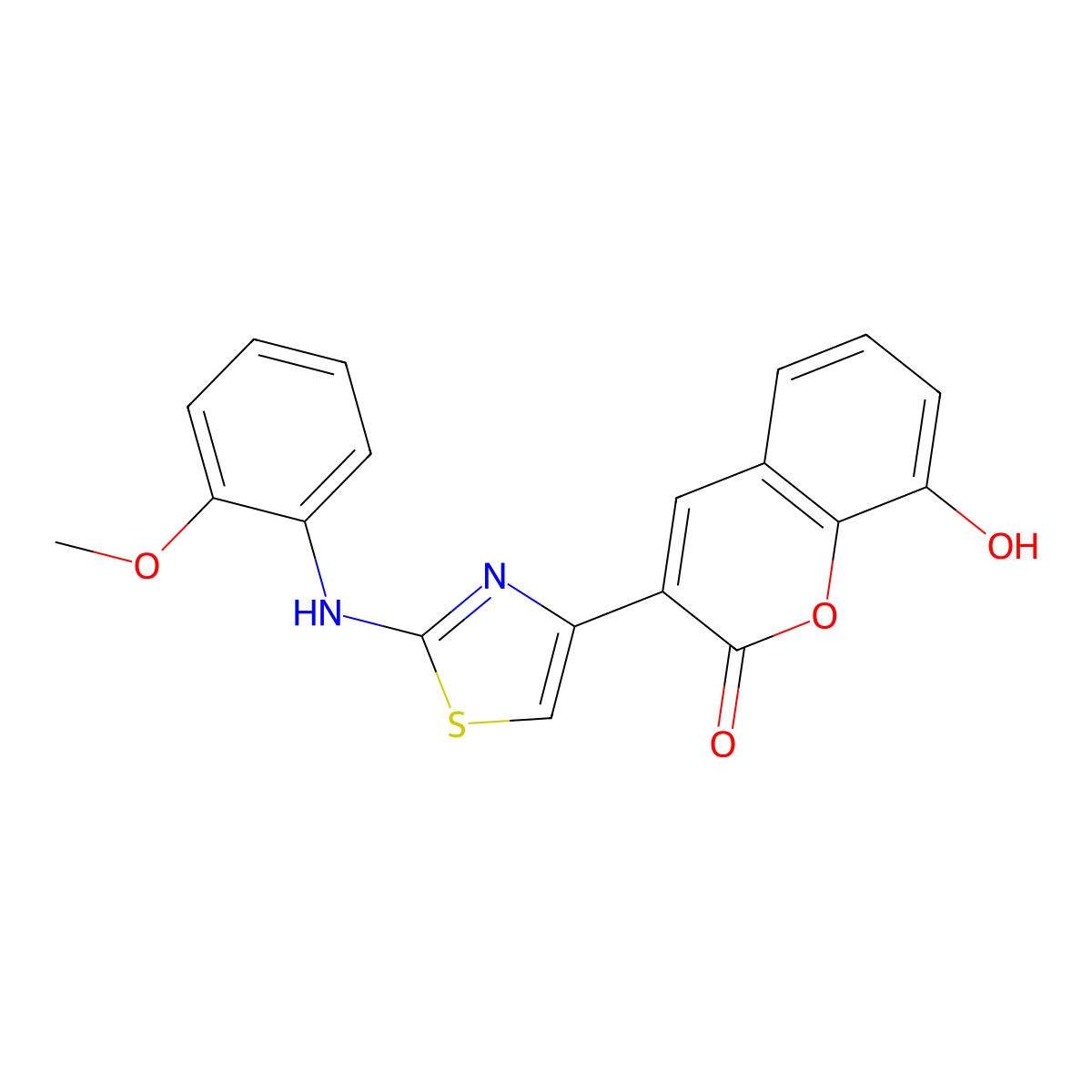 8-Hydroxy-3-(2-((2-methoxyphenyl)amino)thiazol-4-yl)-2H-chromen-2-one molecular structure, CAS 1629212-59-4