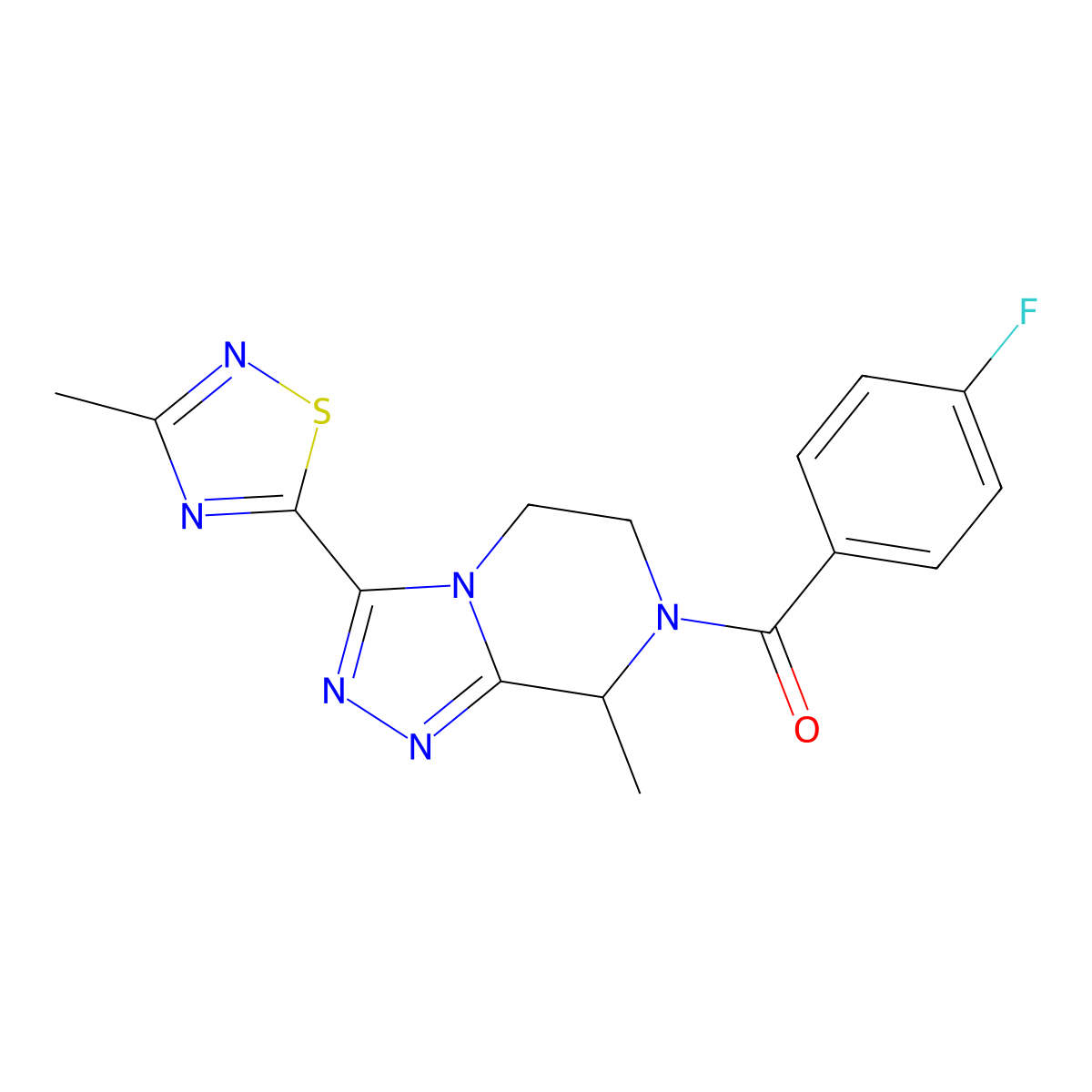 ((8R)-5,6-Dihydro-8-methyl-3-(3-methyl-1,2,4-thiadiazol-5-yl)-1,2,4-triazolo(4,3-a)pyrazin-7(8H)-yl)(4-fluorophenyl)methanone molecular structure, CAS 1629229-37-3