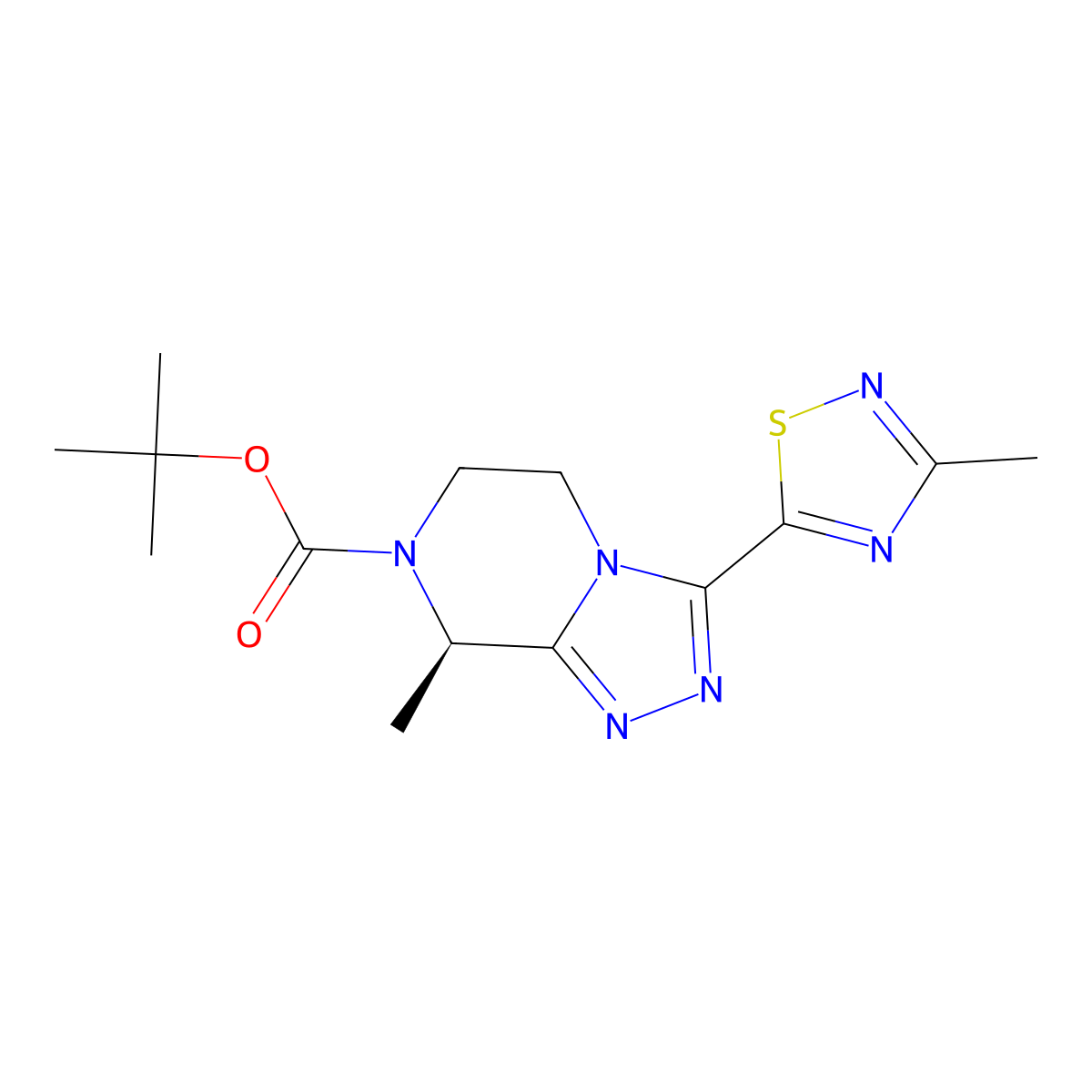 tert-butyl (R)-8-methyl-3-(3-methyl-1,2,4-thiadiazol-5-yl)-5,6-dihydro-[1,2,4]triazolo[4,3-a]pyrazine-7(8H)-carboxylate molecular structure, CAS 1629229-88-4