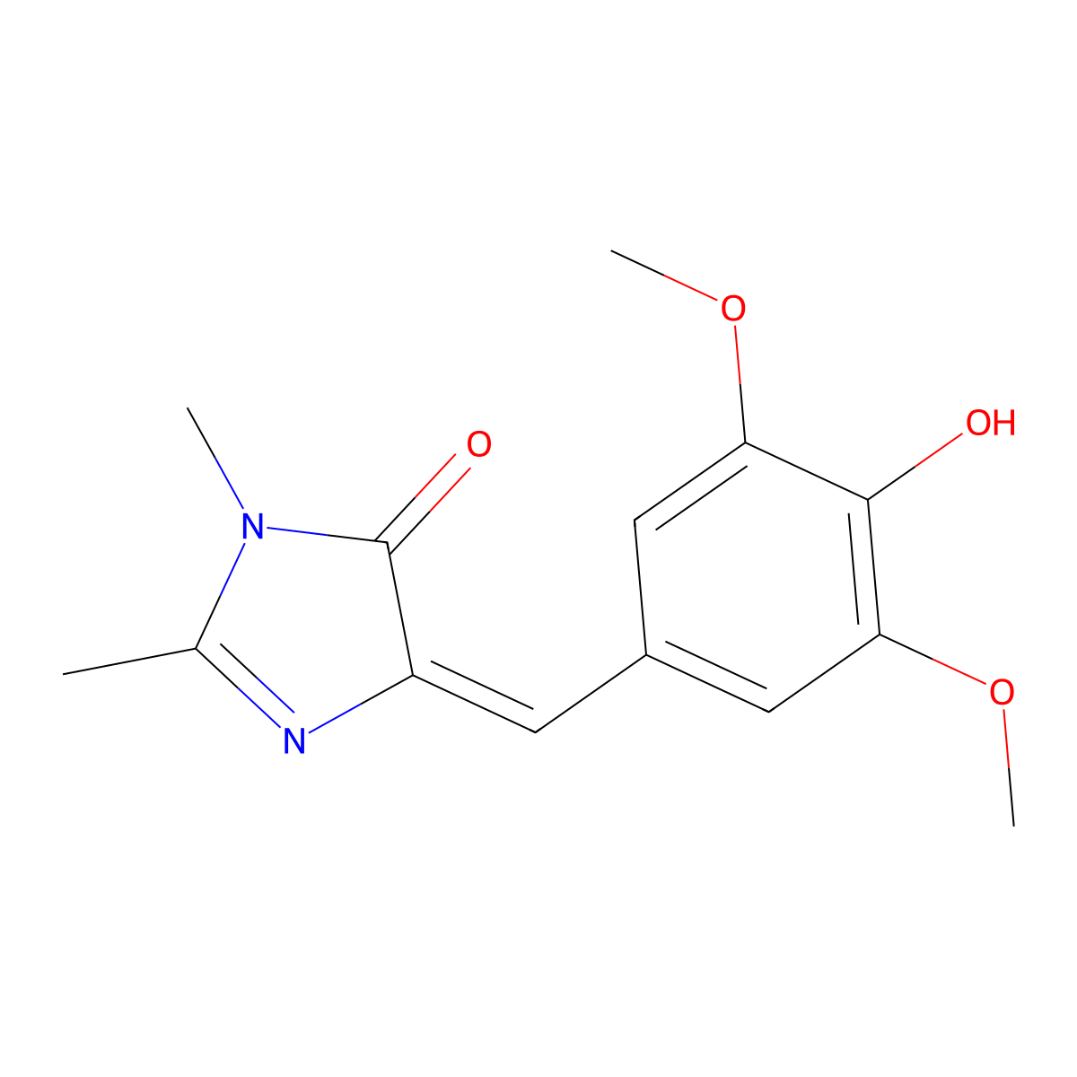 (5E)-5-[(4-hydroxy-3,5-dimethoxyphenyl)methylidene]-2,3-dimethylimidazol-4-one molecular structure, CAS 1629243-34-0
