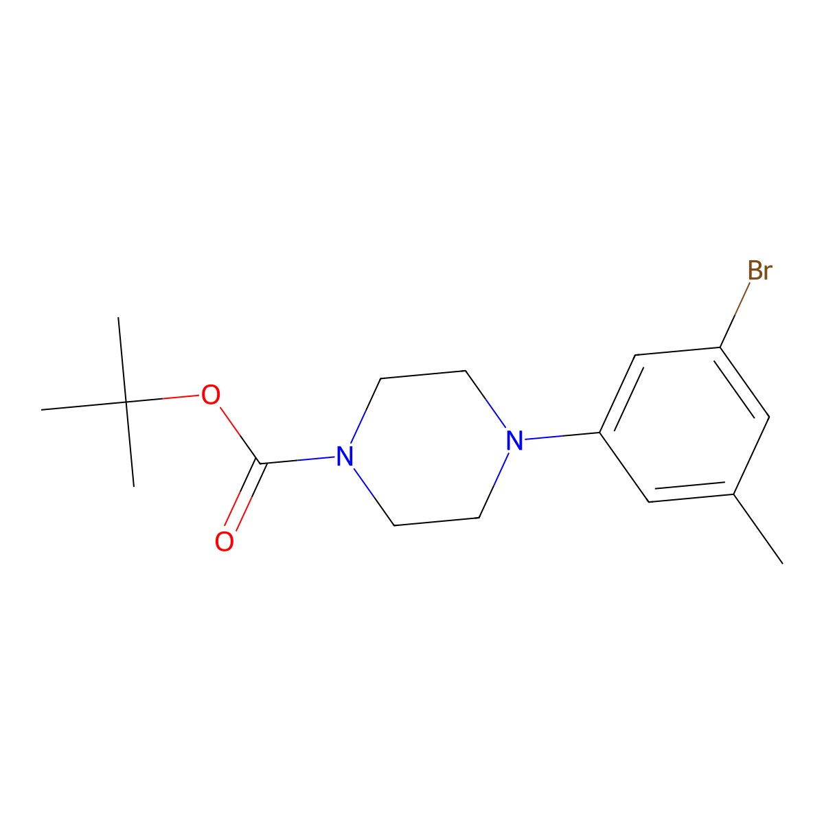 Tert-butyl 4-(3-bromo-5-methylphenyl)piperazine-1-carboxylate molecular structure, CAS 1629271-58-4