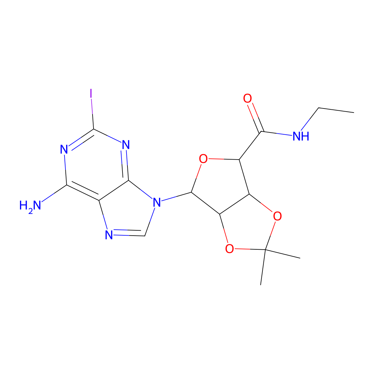 (3Ar,4R,6S,6aS)-4-(6-amino-2-iodopurin-9-yl)-N-ethyl-2,2-dimethyl-3a,4,6,6a-tetrahydrofuro[3,4-d][1,3]dioxole-6-carboxamide molecular structure, CAS 162936-24-5