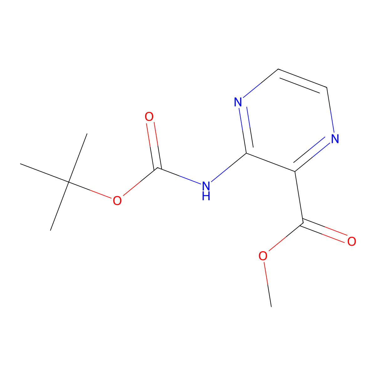 Tert-butyl 3-(methoxycarbonyl)pyrazin-2-ylcarbamate molecular structure, CAS 1629475-54-2