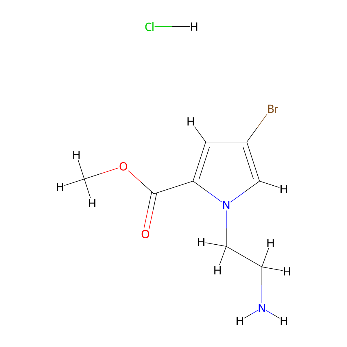 methyl 1-(2-aminoethyl)-4-bromo-1H-pyrrole-2-carboxylate hydrochloride molecular structure, CAS 1629584-67-3