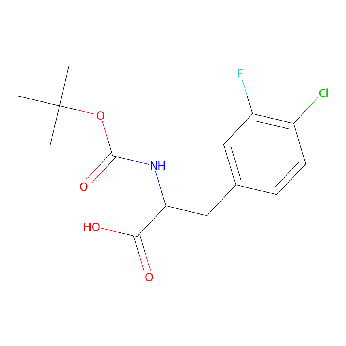 (S)-2-((tert-Butoxycarbonyl)amino)-3-(4-chloro-3-fluorophenyl)propanoic acid molecular structure, CAS 1629658-28-1