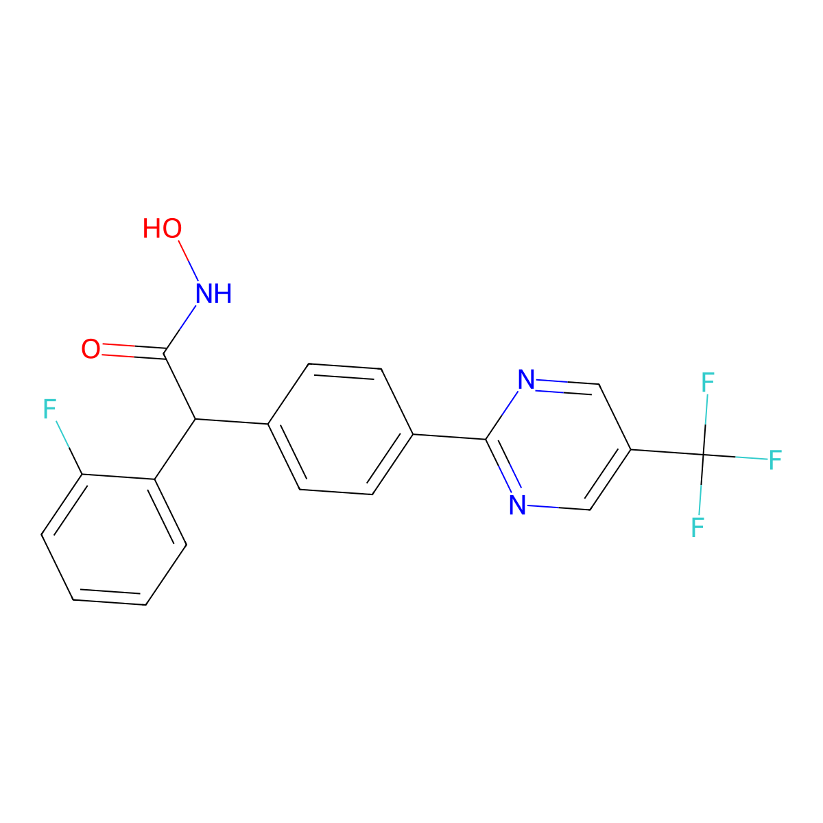 2-(2-Fluorophenyl)-N-hydroxy-2-(4-(5-(trifluoromethyl)pyrimidin-2-yl)phenyl)acetamide molecular structure, CAS 1629729-98-1