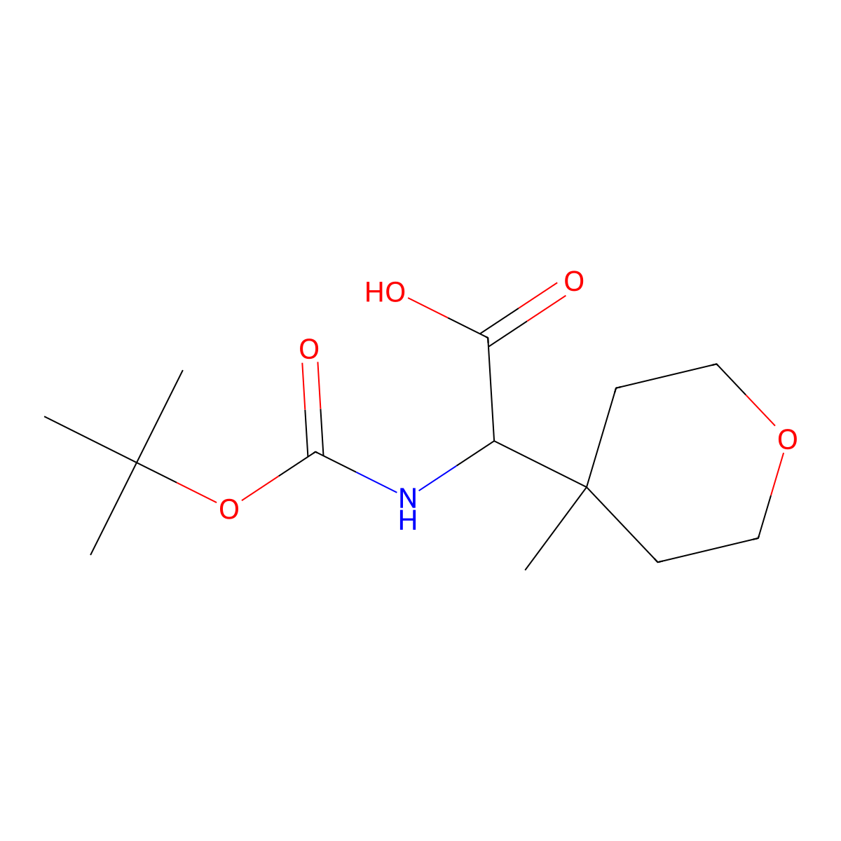 (R)-2-((tert-Butoxycarbonyl)amino)-2-(4-methyltetrahydro-2H-pyran-4-yl)acetic acid molecular structure, CAS 1629738-53-9