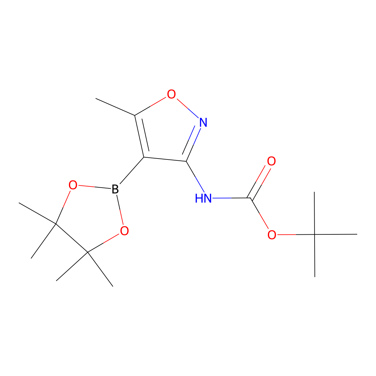 tert-butylN-[5-methyl-4-(tetramethyl-1,3,2-dioxaborolan-2-yl)-1,2-oxazol-3-yl]carbamate molecular structure, CAS 1629864-70-5