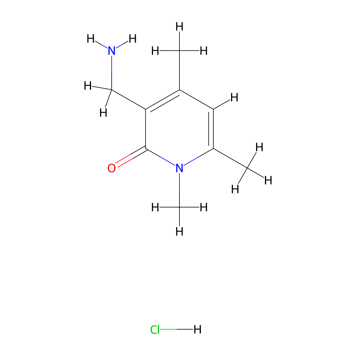 3-(aminomethyl)-1,4,6-trimethylpyridin-2(1H)-one hydrochloride molecular structure, CAS 1629879-74-8