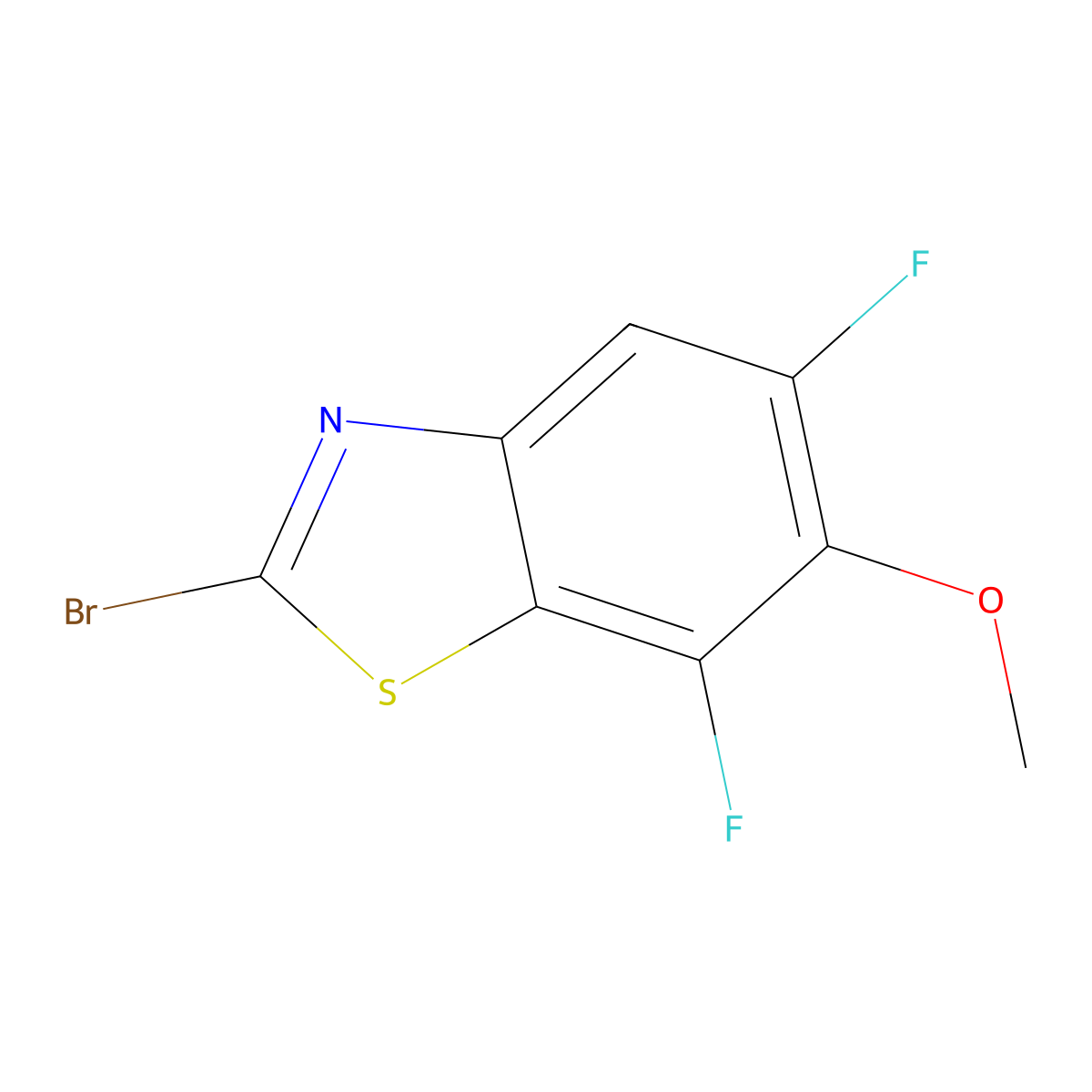 2-Bromo-5,7-difluoro-6-methoxy-1,3-benzothiazole molecular structure, CAS 1629896-94-1