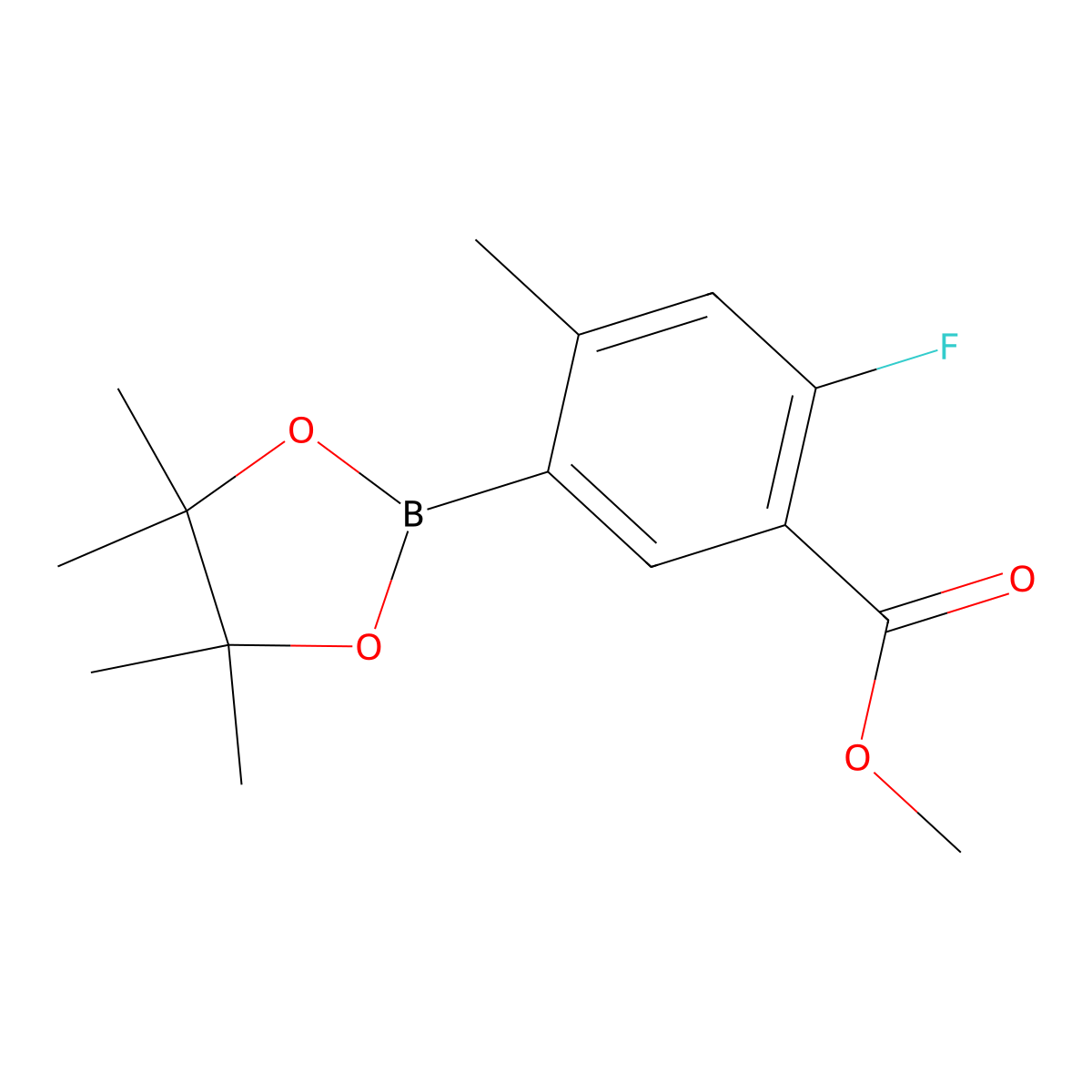Methyl 2-fluoro-4-methyl-5-(4,4,5,5-tetramethyl-1,3,2-dioxaborolan-2-yl)benzoate molecular structure, CAS 1629913-80-9