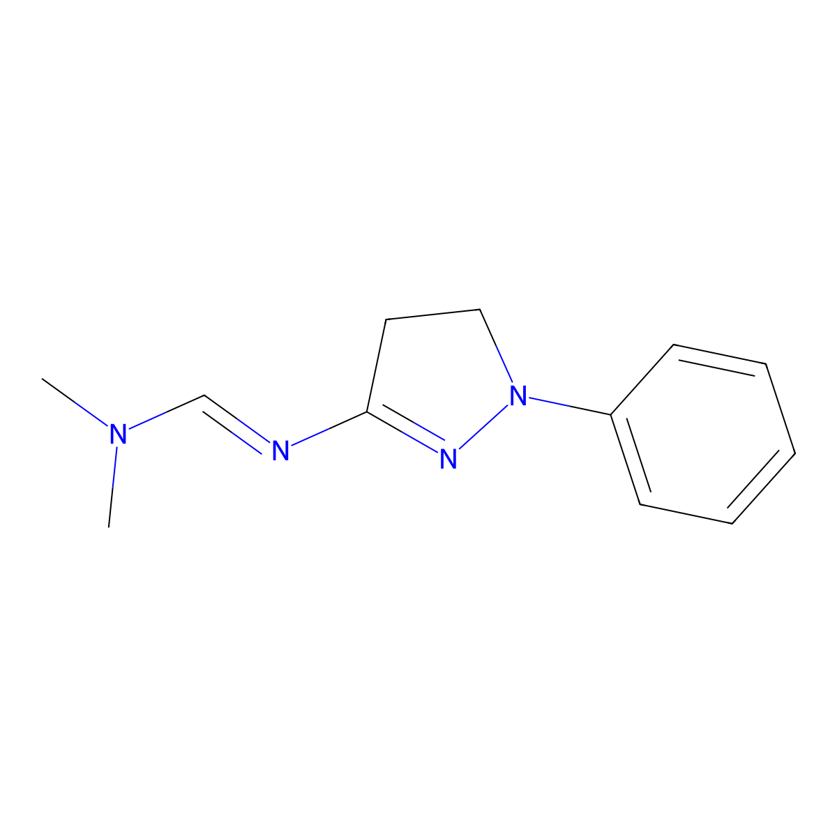 N,N-dimethyl-N'-(1-phenyl-4,5-dihydro-1H-pyrazol-3-yl)imidoformamide molecular structure, CAS 162999-59-9