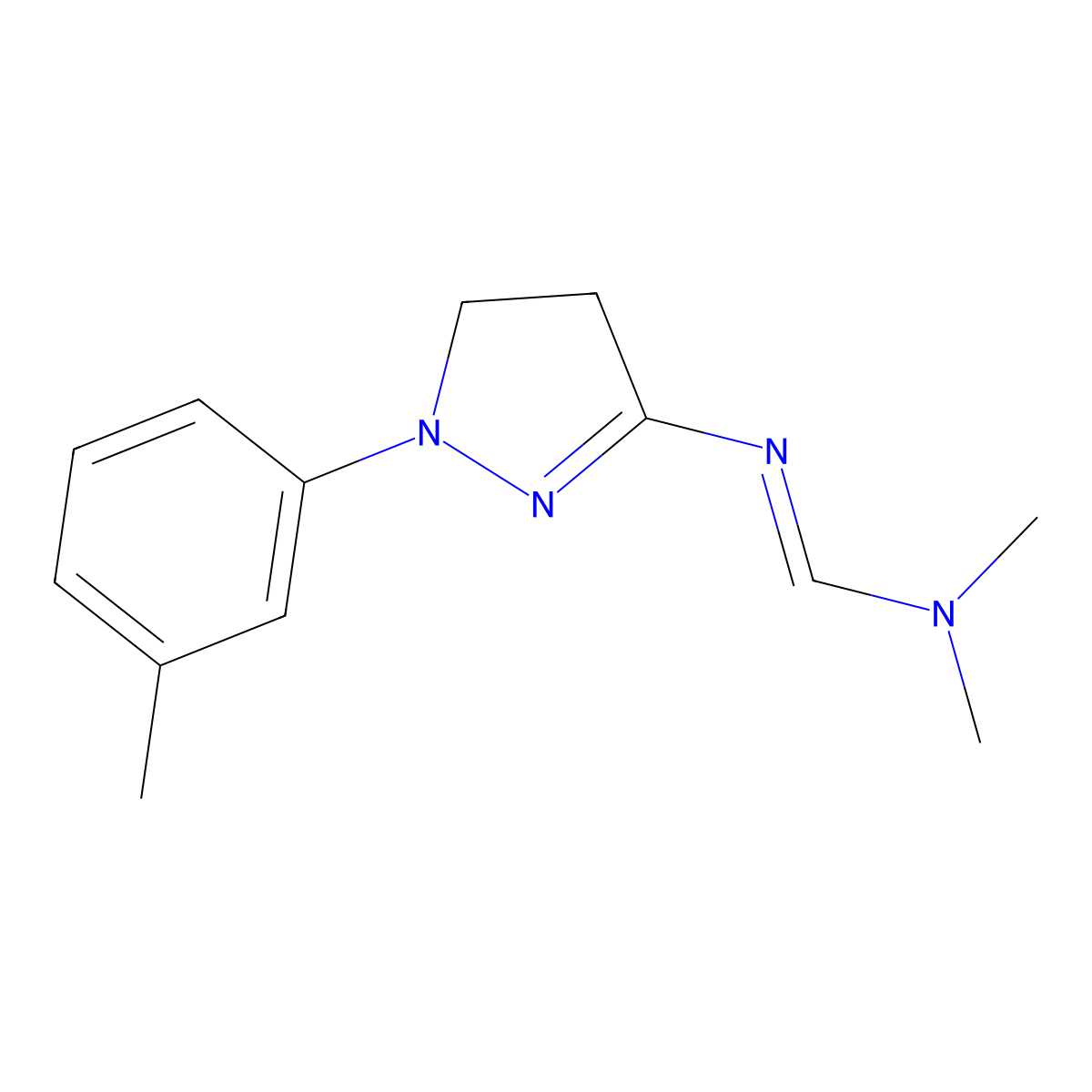 N,N-dimethyl-N'-[2-(3-methylphenyl)-3,4-dihydropyrazol-5-yl]methanimidamide molecular structure, CAS 162999-60-2