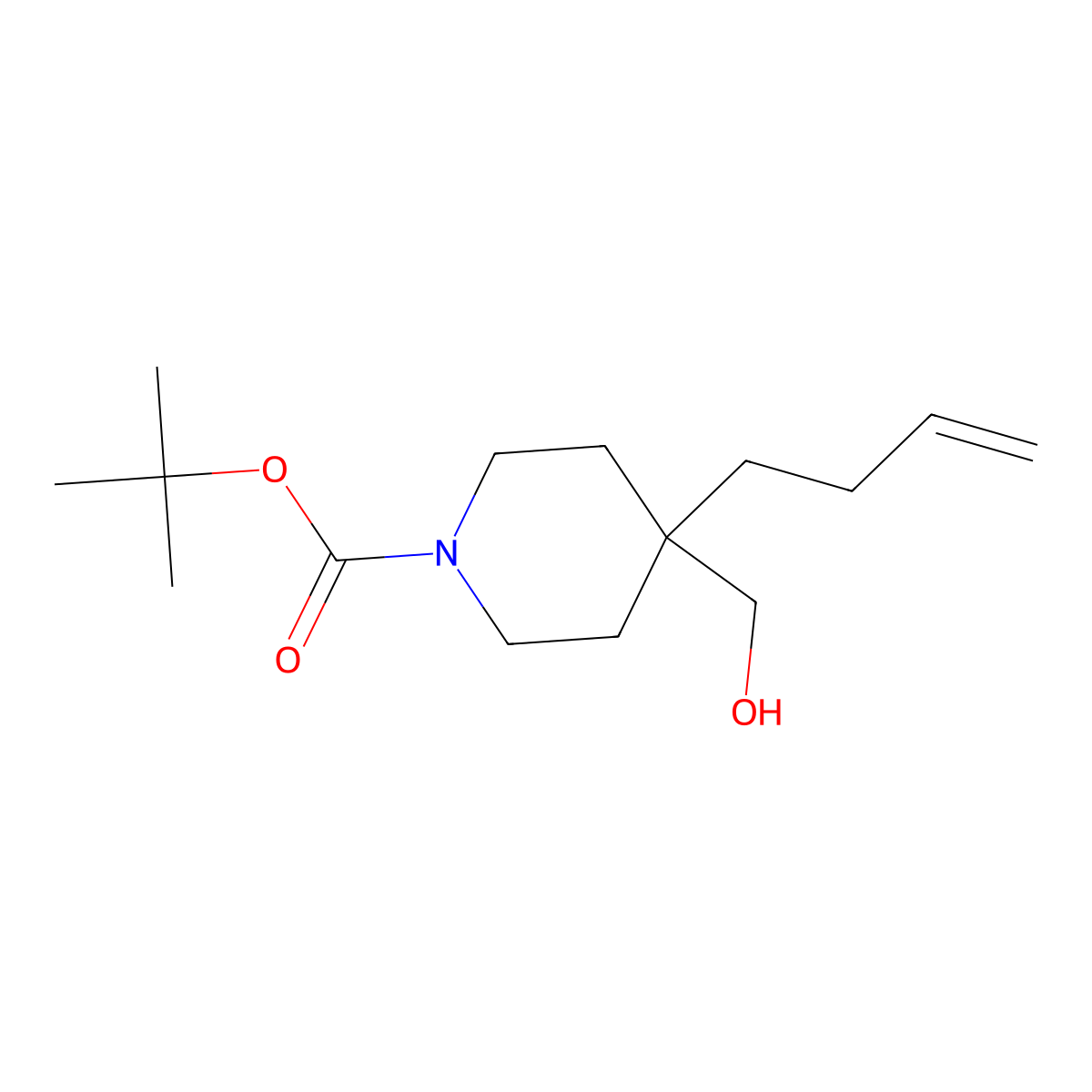 Tert-butyl 4-(but-3-en-1-yl)-4-(hydroxymethyl)piperidine-1-carboxylate molecular structure, CAS 1630011-80-1