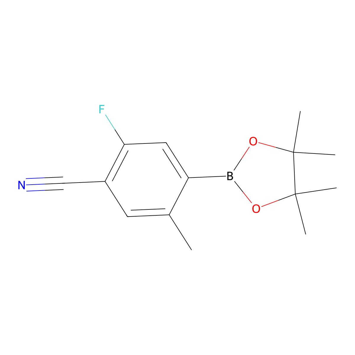 2-Fluoro-5-methyl-4-(4,4,5,5-tetramethyl-1,3,2-dioxaborolan-2-yl)benzonitrile molecular structure, CAS 1630082-51-7