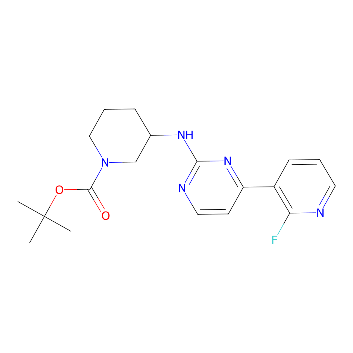 (S)-tert-Butyl 3-((4-(2-fluoropyridin-3-yl)pyrimidin-2-yl)amino)piperidine-1-carboxylate molecular structure, CAS 1630086-25-7