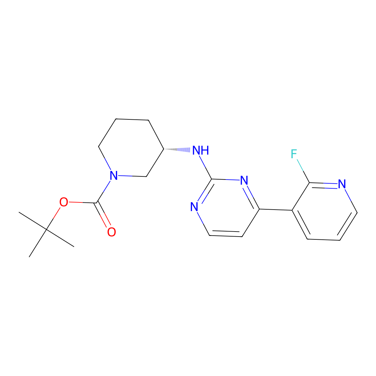 (S)-tert-Butyl 3-((4-(2-fluoropyridin-3-yl)pyrimidin-2-yl)amino)piperidine-1-carboxylate molecular structure, CAS 1630086-25-7