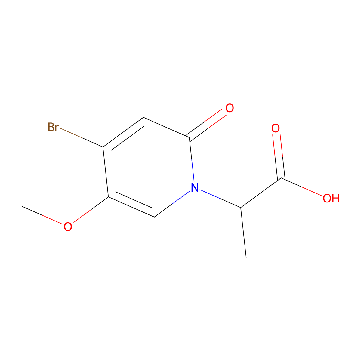 2-(4-bromo-5-methoxy-2-oxopyridin-1(2H)-yl)propanoic acid molecular structure, CAS 1630197-35-1
