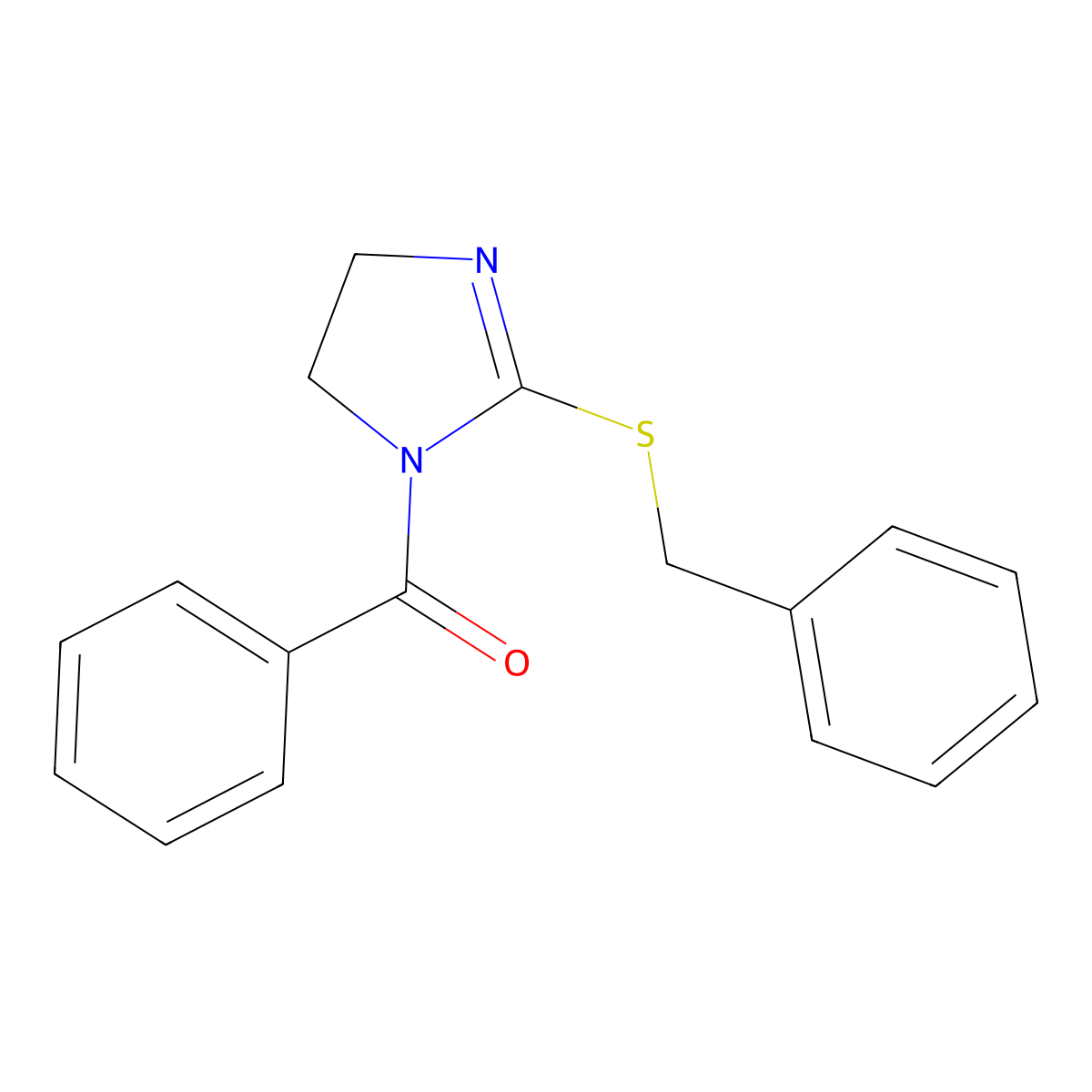 (2-(benzylthio)-4,5-dihydro-1H-imidazol-1-yl)(phenyl)methanone molecular structure, CAS 16302-91-3
