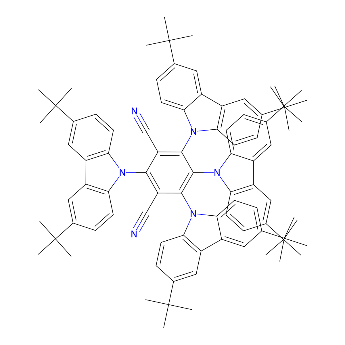2,4,5,6-Tetrakis(3,6-di-tert-butylcarbazol-9-yl)-1,3-dicyanobenzene molecular structure, CAS 1630263-99-8
