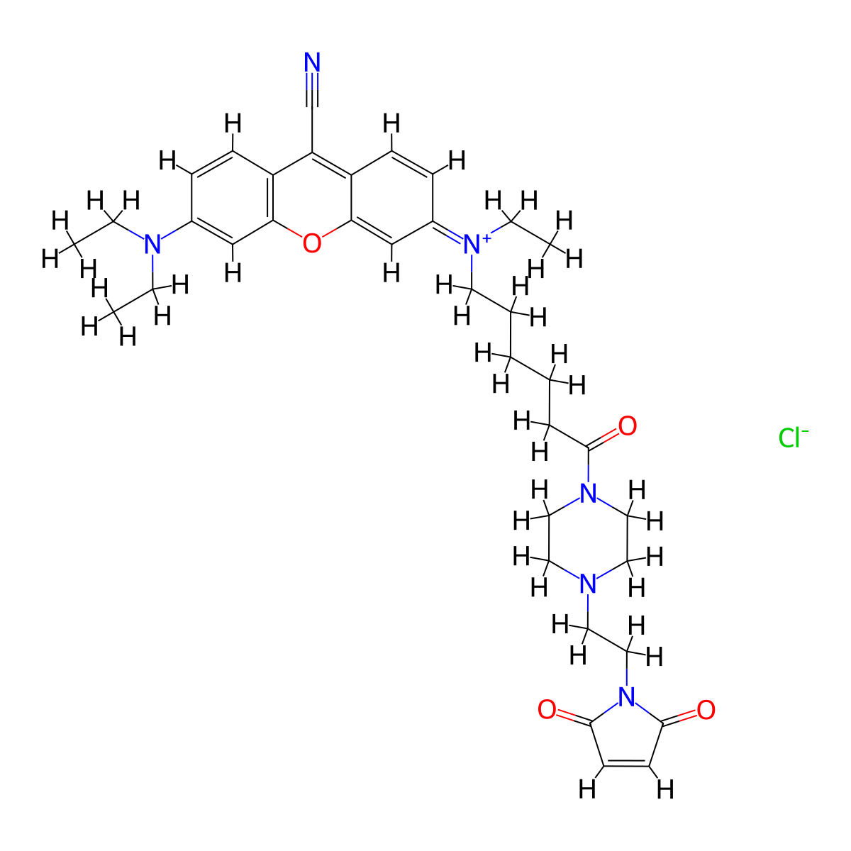 9-Cyano-N,N,N'-triethylpyronine-N'-caproic acid N4-(maleimidoethyl)piperazide chloride molecular structure, CAS 163032-73-3