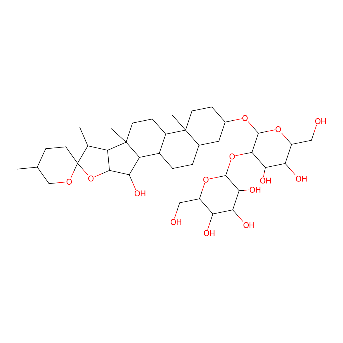 (2S,3R,4S,5S,6R)-2-[(2R,3R,4S,5R,6R)-4,5-dihydroxy-6-(hydroxymethyl)-2-[(1R,2S,3R,4R,5'R,6R,7S,8R,9S,12S,13S,16S,18R)-3-hydroxy-5',7,9,13-tetramethylspiro[5-oxapentacyclo[10.8.0.02,9.04,8.013,18]icosane-6,2'-oxane]-16-yl]oxyoxan-3-yl]oxy-6-(hydroxymethyl)oxane-3,4,5-triol molecular structure, CAS 163047-23-2