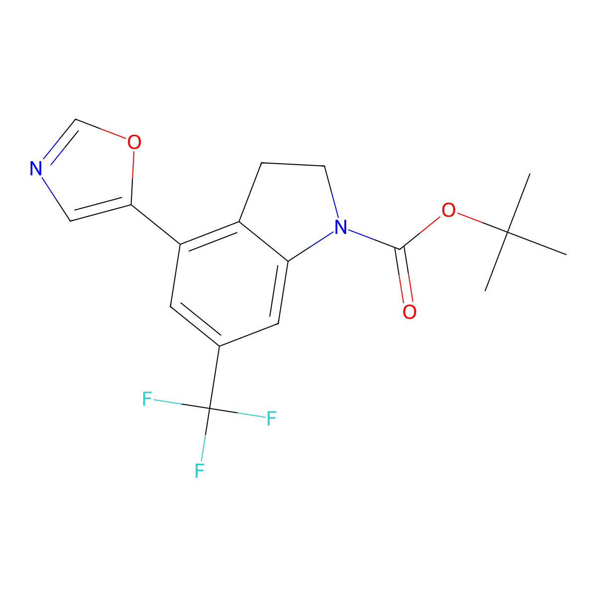 Tert-butyl 4-(oxazol-5-yl)-6-(trifluoromethyl)indoline-1-carboxylate molecular structure, CAS 1630746-29-0