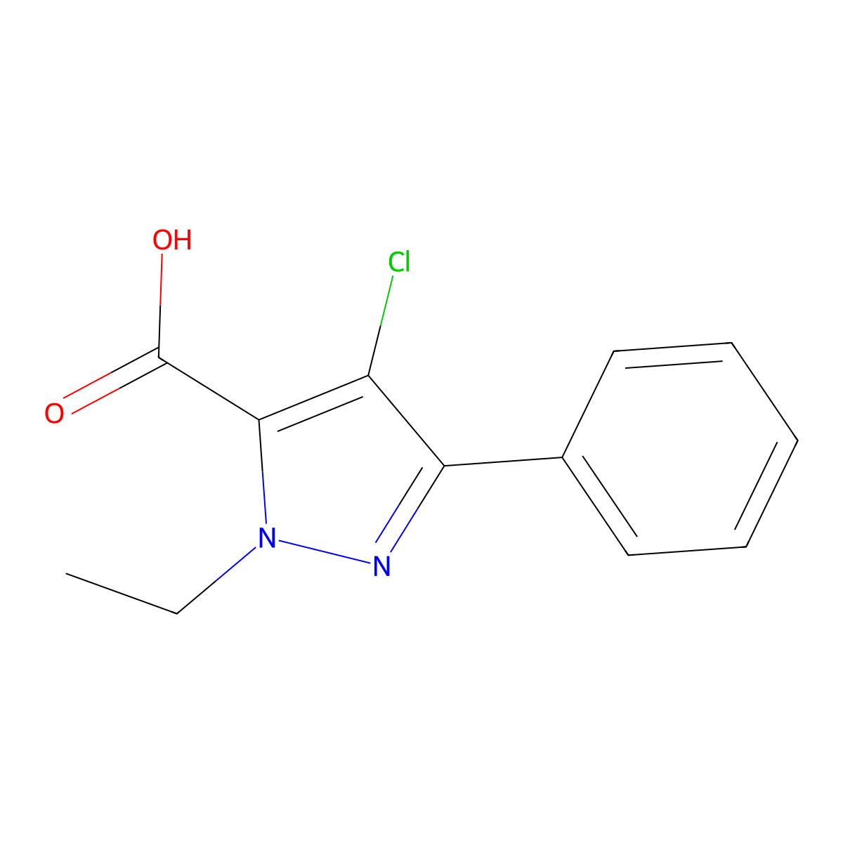 4-chloro-1-ethyl-3-phenyl-1H-pyrazole-5-carboxylic acid molecular structure, CAS 1630763-37-9