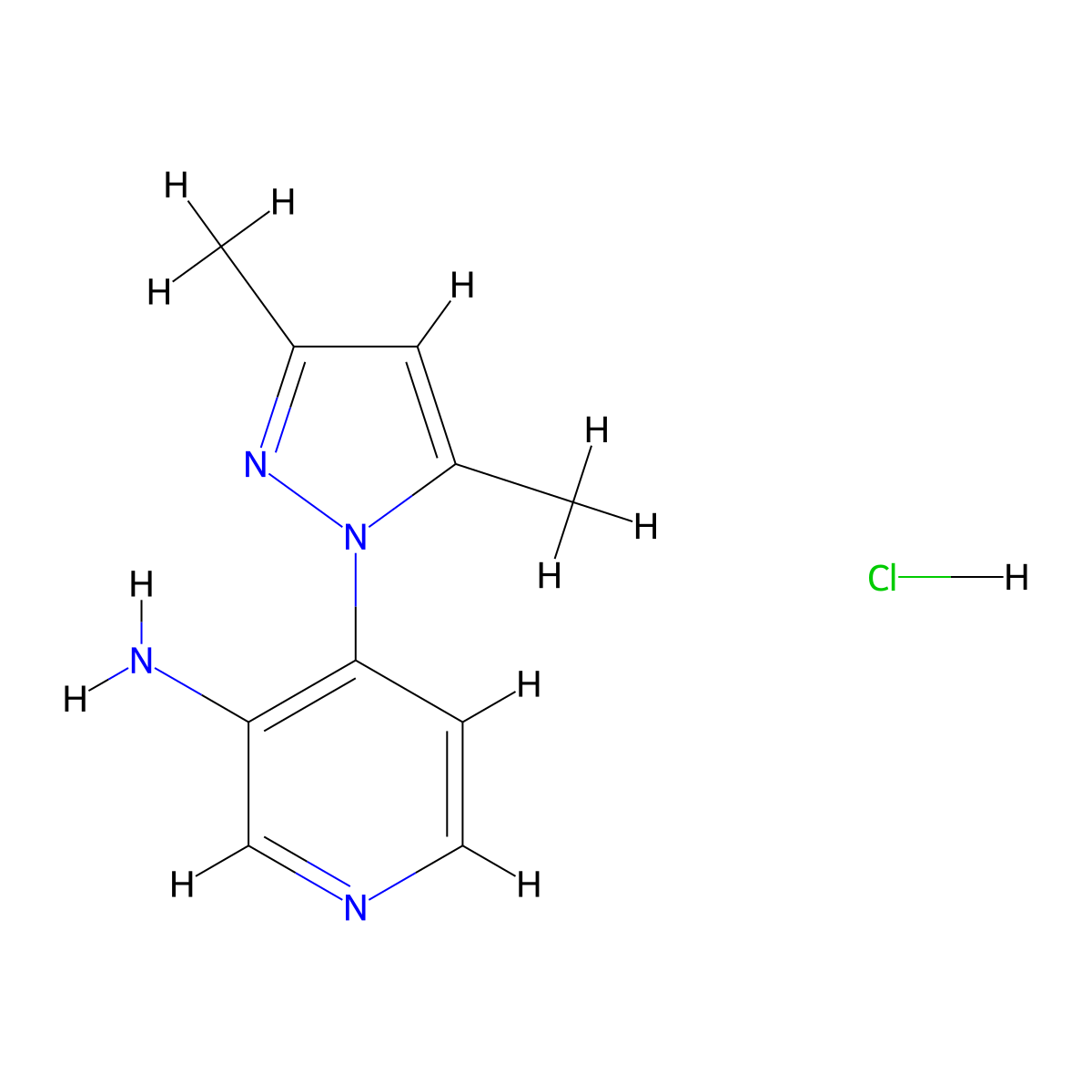 4-(3,5-dimethyl-1H-pyrazol-1-yl)pyridin-3-amine hydrochloride molecular structure, CAS 1630763-46-0