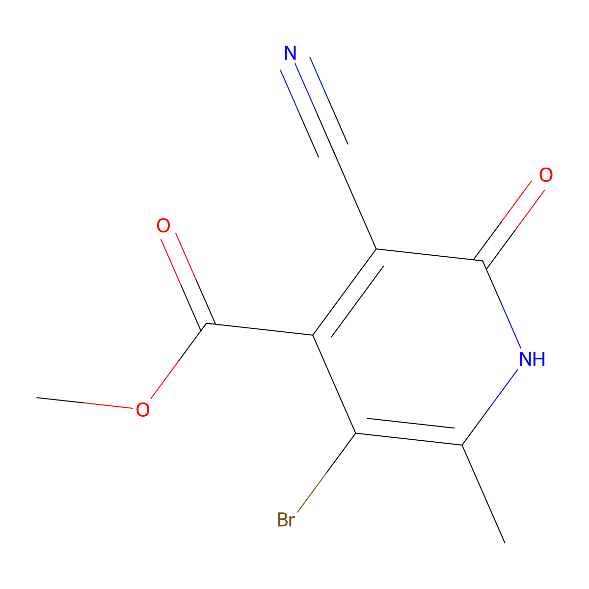 Methyl 5-bromo-3-cyano-6-methyl-2-oxo-1,2-dihydropyridine-4-carboxylate molecular structure, CAS 1630763-53-9