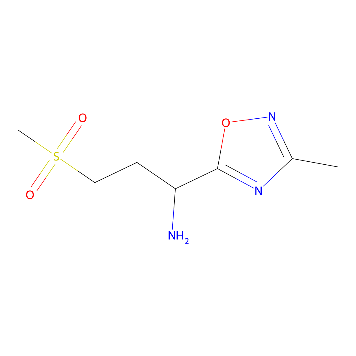 1-(3-Methyl-1,2,4-oxadiazol-5-yl)-3-(methylsulfonyl)propan-1-amine molecular structure, CAS 1630763-82-4