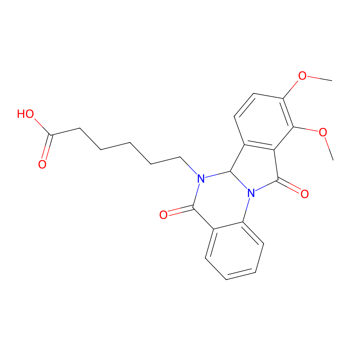 6-(9,10-dimethoxy-5,11-dioxo-6a,11-dihydroisoindolo[2,1-a]quinazolin-6(5H)-yl)hexanoic acid molecular structure, CAS 1630763-97-1