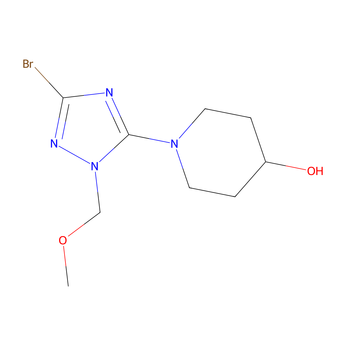 1-(3-bromo-1-(methoxymethyl)-1H-1,2,4-triazol-5-yl)piperidin-4-ol molecular structure, CAS 1630763-99-3