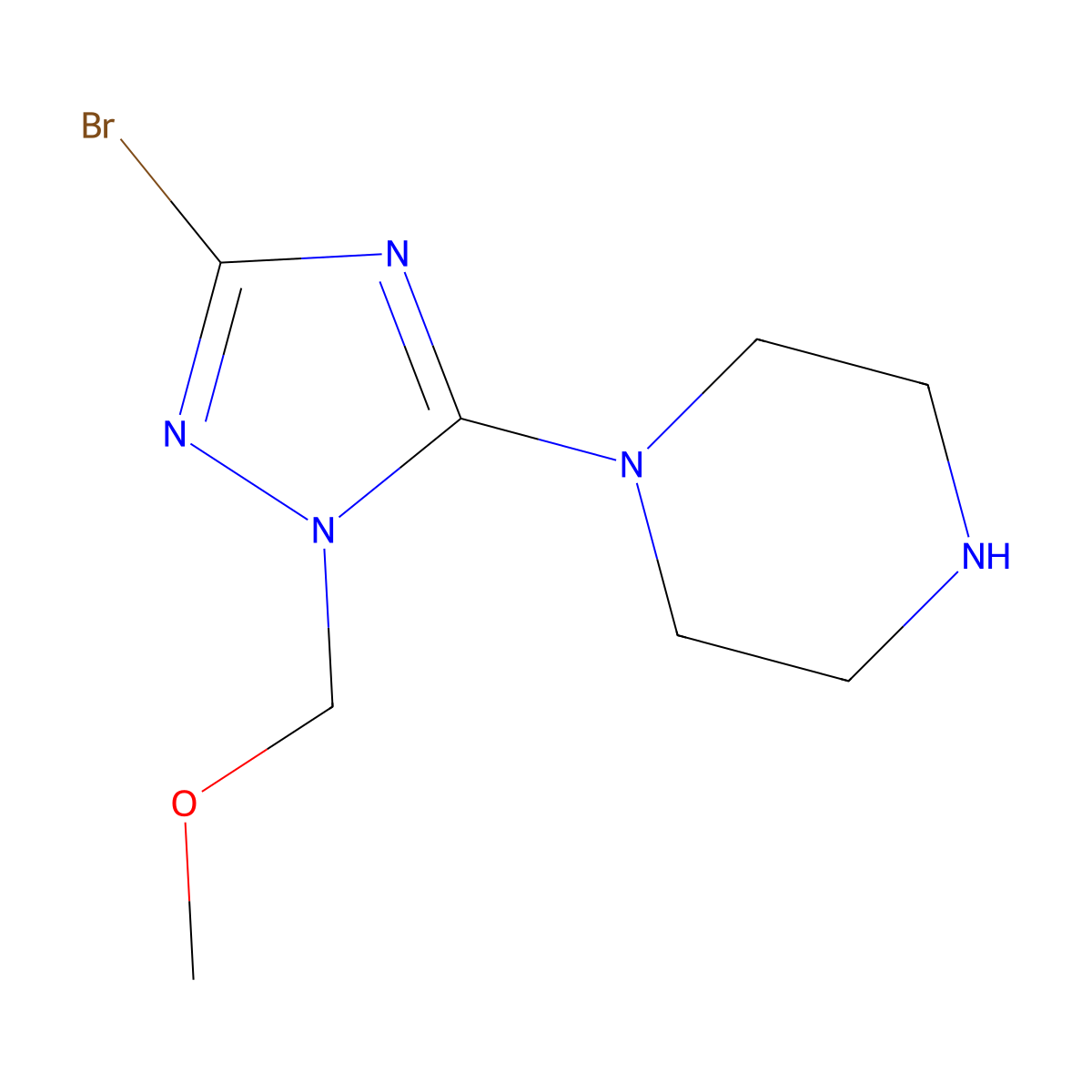 1-[3-bromo-1-(methoxymethyl)-1H-1,2,4-triazol-5-yl]piperazine molecular structure, CAS 1630764-02-1