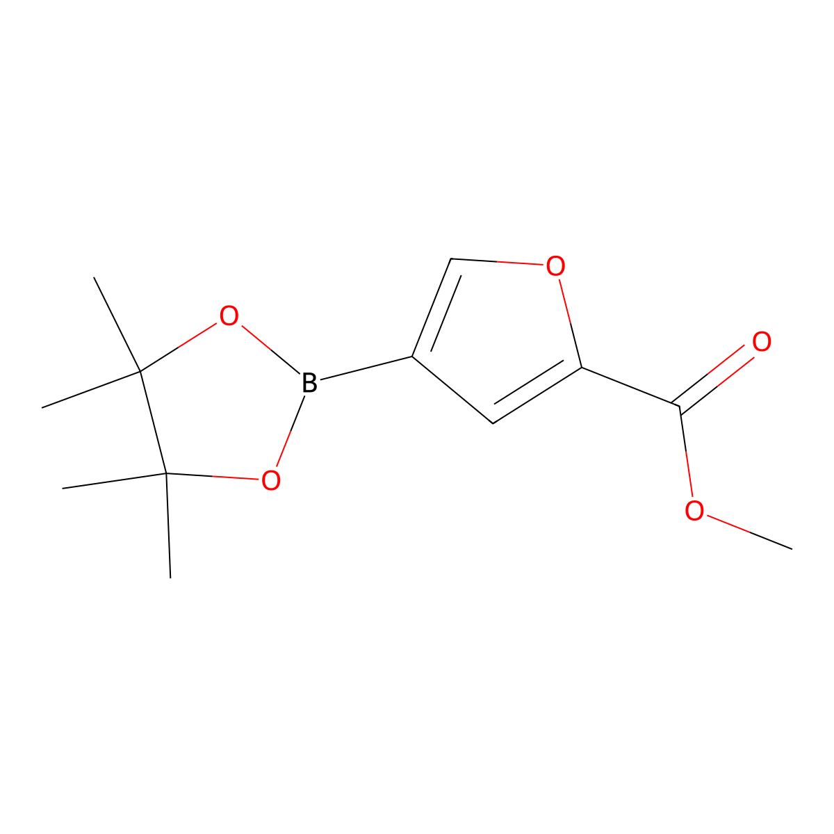 Methyl 4-(4,4,5,5-tetramethyl-1,3,2-dioxaborolan-2-yl)furan-2-carboxylate molecular structure, CAS 1630807-26-9