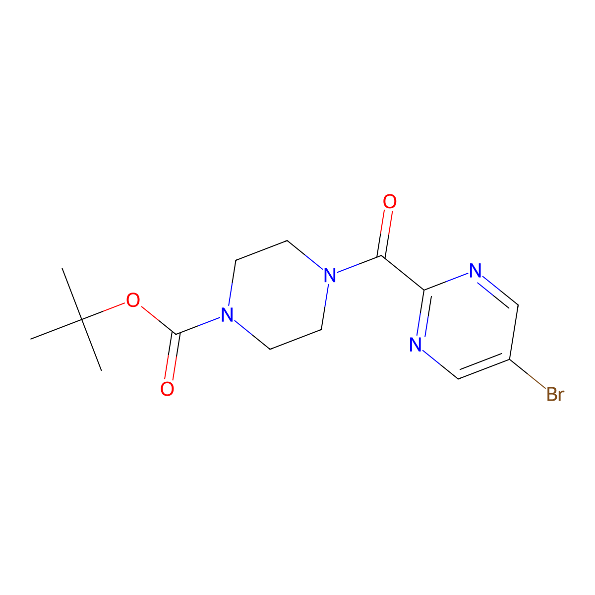 Tert-butyl 4-(5-bromopyrimidine-2-carbonyl)piperazine-1-carboxylate molecular structure, CAS 1630807-75-8