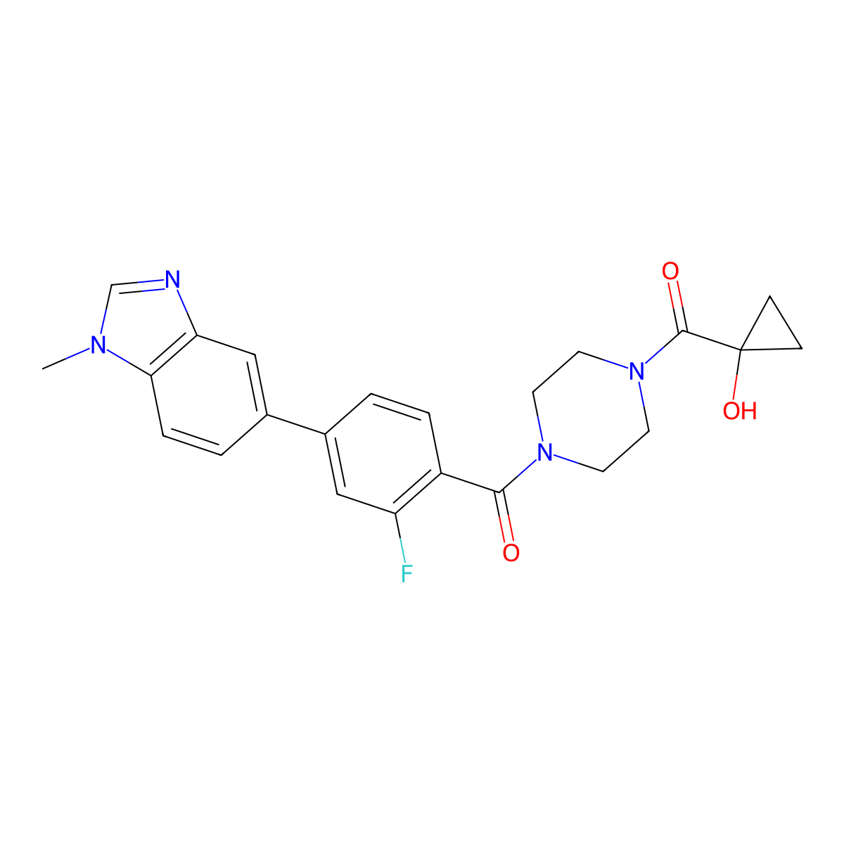 [2-Fluoro-4-(1-methylbenzimidazol-5-yl)phenyl]-[4-(1-hydroxycyclopropanecarbonyl)piperazin-1-yl]methanone molecular structure, CAS 1630809-03-8
