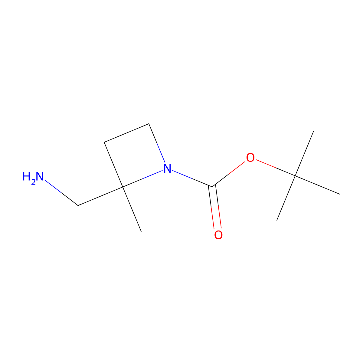 tert-Butyl (2R)-2-(aminomethyl)-2-methylazetidine-1-carboxylate molecular structure, CAS 1630815-42-7