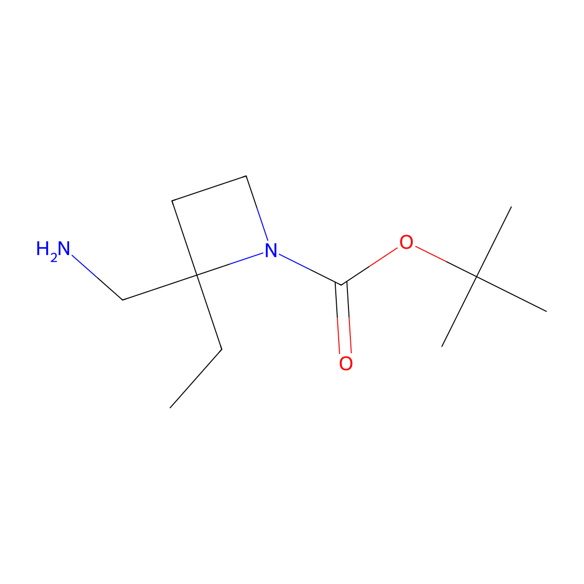 tert-butyl (2S)-2-(aminomethyl)-2-ethylazetidine-1-carboxylate molecular structure, CAS 1630815-45-0