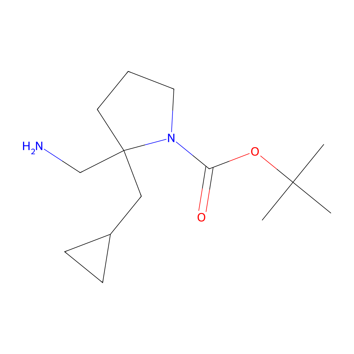 tert-butyl (2R)-2-(aminomethyl)-2-(cyclopropylmethyl)pyrrolidine-1-carboxylate molecular structure, CAS 1630815-49-4