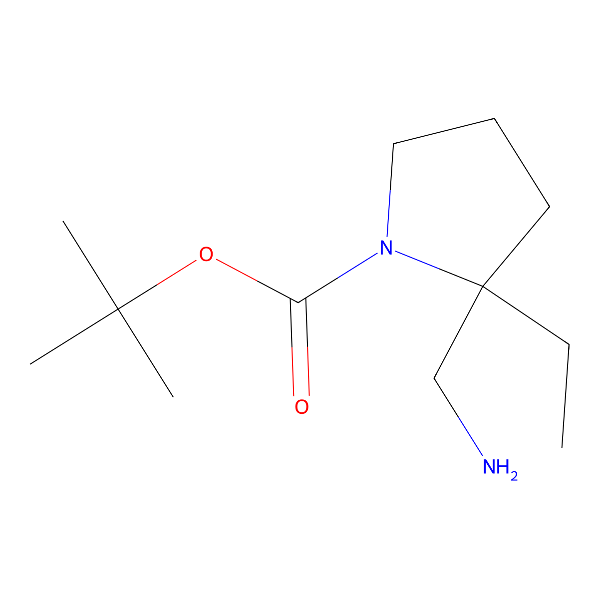 tert-butyl (2S)-2-(aminomethyl)-2-ethylpyrrolidine-1-carboxylate molecular structure, CAS 1630815-50-7