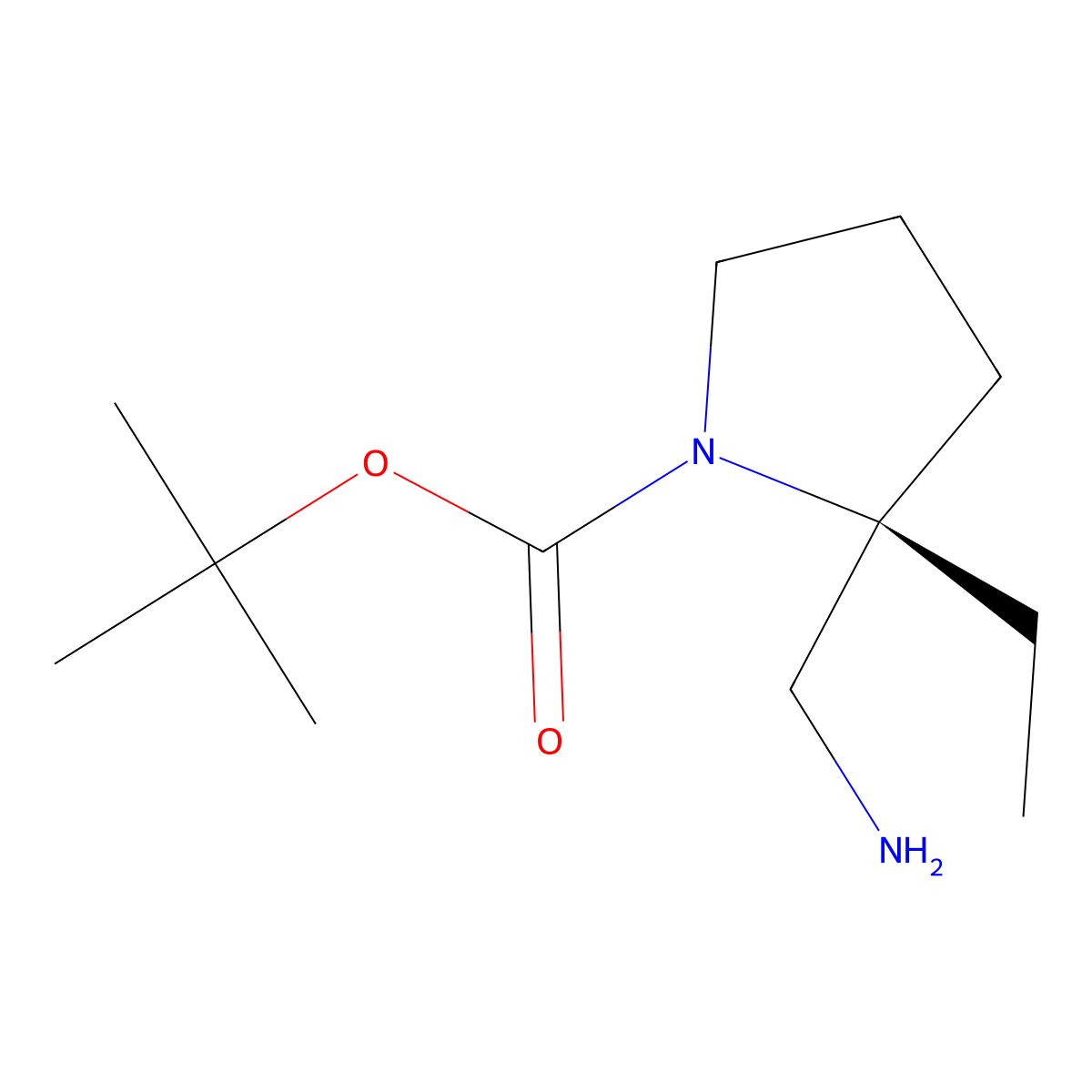 tert-butyl (2R)-2-(aminomethyl)-2-ethylpyrrolidine-1-carboxylate molecular structure, CAS 1630815-53-0